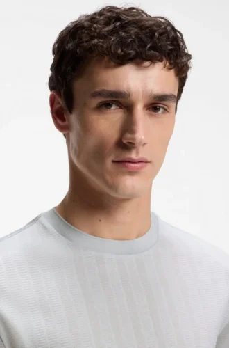 Regular-Fit-T-Shirt aus Baumwolle mit erhabener Jacquard-Struktur