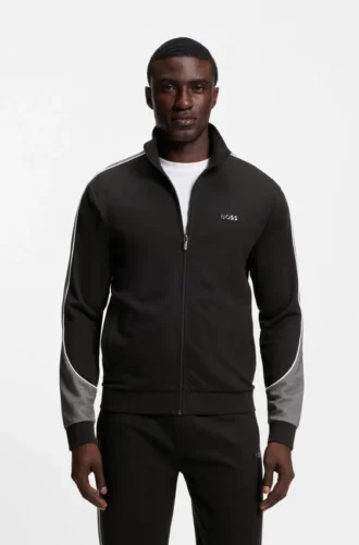 Reißverschlussjacke mit Kontrastdetails aus einer Baumwollmischung
