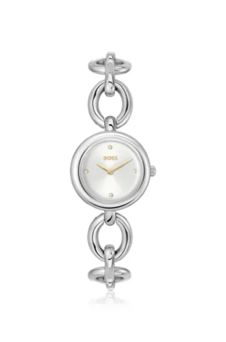 Ring-Armbanduhr aus silberfarbenem Stahl
