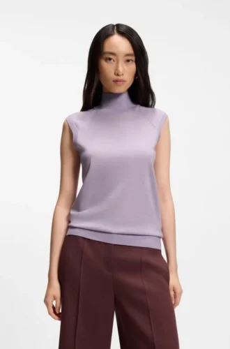 Ärmelloser Rollkragen-Pullover aus Merinowolle