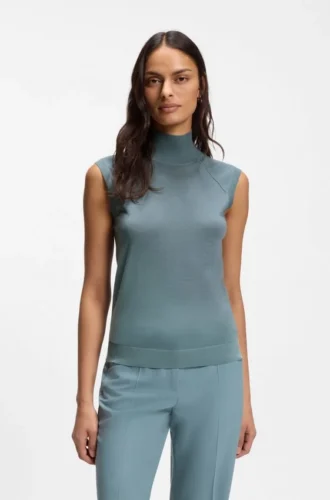 Ärmelloser Rollkragen-Pullover aus Merinowolle