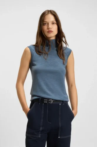 Ärmelloser Rollkragen-Pullover aus Merinowolle