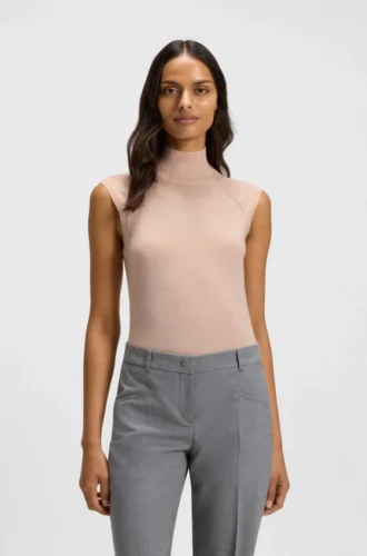 Ärmelloser Rollkragen-Pullover aus Merinowolle