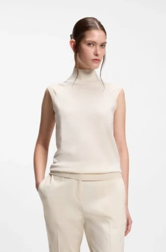 Ärmelloser Rollkragen-Pullover aus Merinowolle