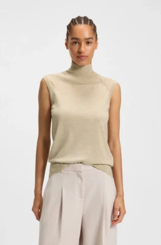Ärmelloser Rollkragen-Pullover aus Merinowolle