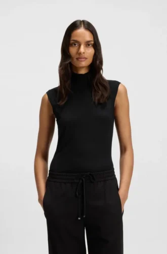 Ärmelloser Rollkragen-Pullover aus Merinowolle