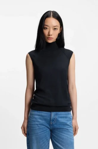 Ärmelloser Rollkragen-Pullover aus Merinowolle