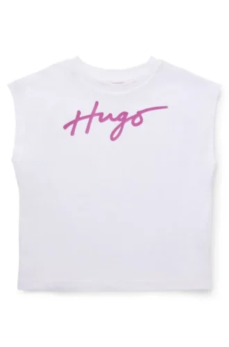 Ärmelloses Kinder-T-Shirt aus Baumwolle mit Metallic-Logo