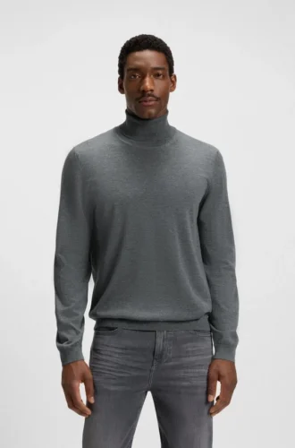 Rollkragen-Pullover aus Merinowolle in schmaler Passform