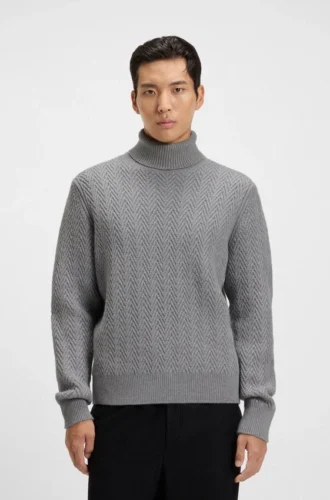 Rollkragen-Pullover aus Schurwolle mit Fischgrätenmuster