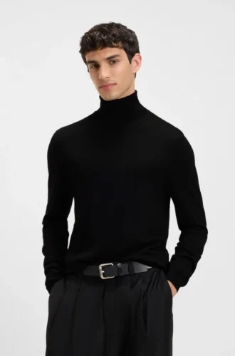 Rollkragenpullover aus Merinowolle mit gesticktem Logo