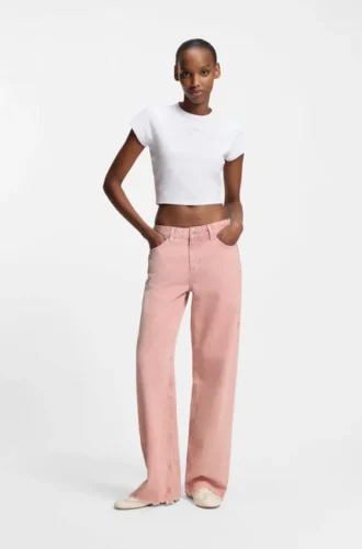 Rosa, locker sitzende Jeans aus festem Denim
