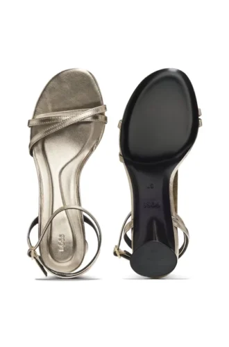 Sandalen aus Metallic-Leder mit Blockabsatz