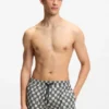 Schnelltrocknende Badeshorts mit Karomuster und gestapeltem Logo