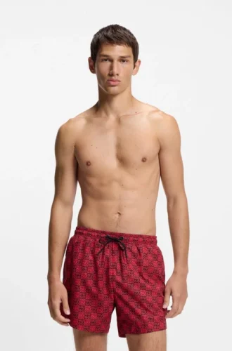 Schnelltrocknende Badeshorts mit Karomuster und gestapeltem Logo