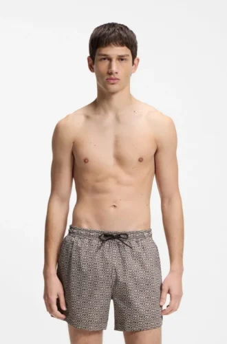 Schnelltrocknende Badeshorts mit Karomuster und gestapeltem Logo