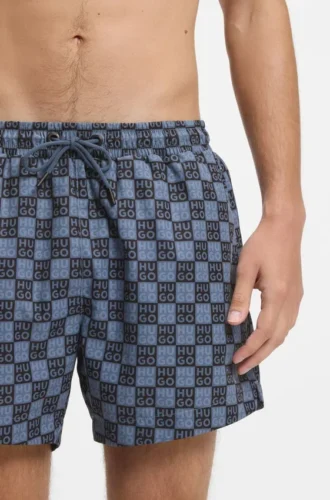 Schnelltrocknende Badeshorts mit Karomuster und gestapeltem Logo