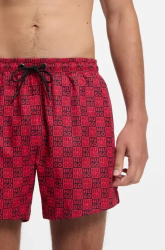 Schnelltrocknende Badeshorts mit Karomuster und gestapeltem Logo