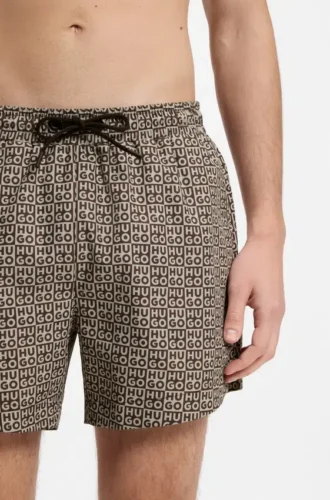 Schnelltrocknende Badeshorts mit Karomuster und gestapeltem Logo