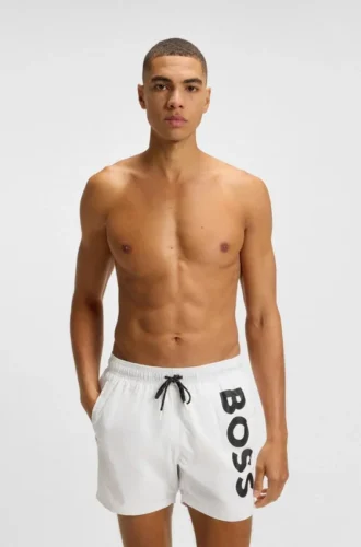 Schnelltrocknende Badeshorts mit vertikalem Logo-Print
