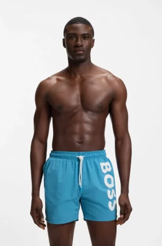 Schnelltrocknende Badeshorts mit vertikalem Logo-Print