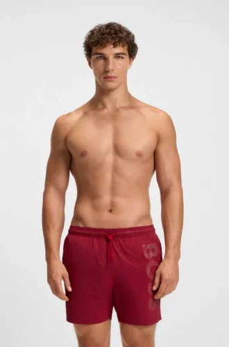 Schnelltrocknende Badeshorts mit vertikalem Logo-Print