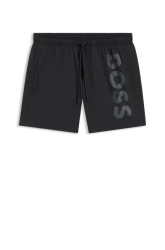 Schnelltrocknende Badeshorts mit vertikalem Logo-Print