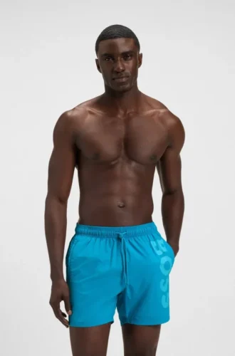 Schnelltrocknende Badeshorts mit vertikalem Logo-Print
