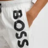 Schnelltrocknende Badeshorts mit vertikalem Logo-Print