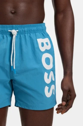 Schnelltrocknende Badeshorts mit vertikalem Logo-Print