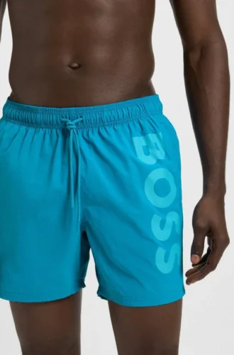 Schnelltrocknende Badeshorts mit vertikalem Logo-Print