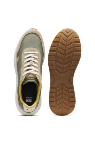 Schnürsneaker aus leichtem Stoff mit Wildlederbesatz