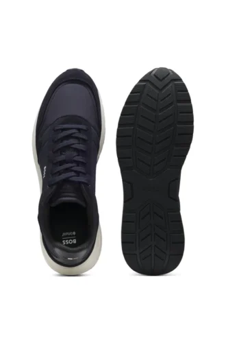 Schnürsneaker aus leichtem Stoff mit Wildlederbesatz