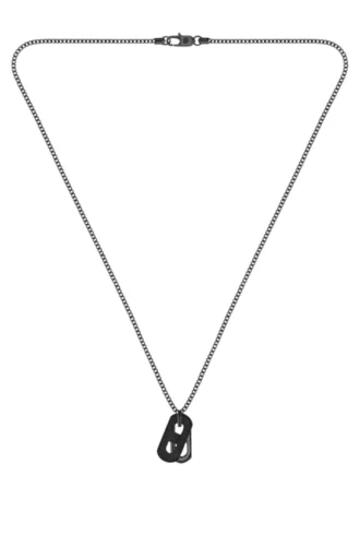 Schwarz beschichtete Halskette mit Lederanhänger und Metallgliedern