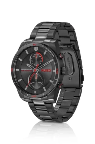 Schwarz getönte Uhr mit passendem Dreiglied-Armband