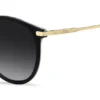 Schwarze Acetat-Sonnenbrille mit goldfarbenen Bügeln