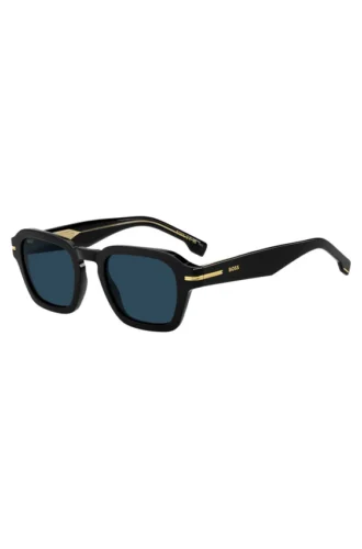 Schwarze Acetat-Sonnenbrille mit goldfarbenen Verzierungen