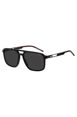 Schwarze Acetat-Sonnenbrille mit Gummi-Logo