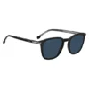 Schwarze Acetat-Sonnenbrille mit silberfarbenen Verzierungen