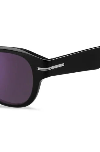 Schwarze Acetat-Sonnenbrille mit violetten Gläsern