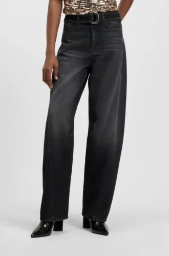 Schwarze Ballon-Jeans aus festem Denim