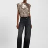 Schwarze Ballon-Jeans aus festem Denim