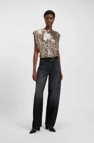 Schwarze Ballon-Jeans aus festem Denim