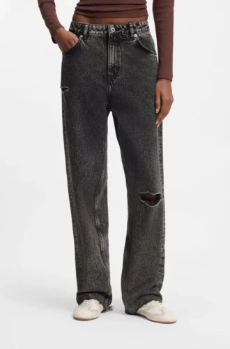 Schwarze Jeans in lockerer Passform aus festem Denim