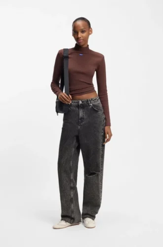 Schwarze Jeans in lockerer Passform aus festem Denim