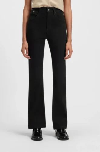 Schwarze Jeans mit weitem Bein aus Stretch-Denim