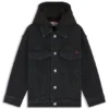 Schwarze Jeansjacke für Kinder mit Fleece-Kapuze