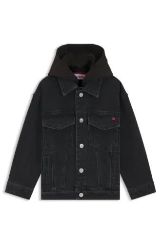 Schwarze Jeansjacke für Kinder mit Fleece-Kapuze
