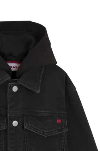 Schwarze Jeansjacke für Kinder mit Fleece-Kapuze