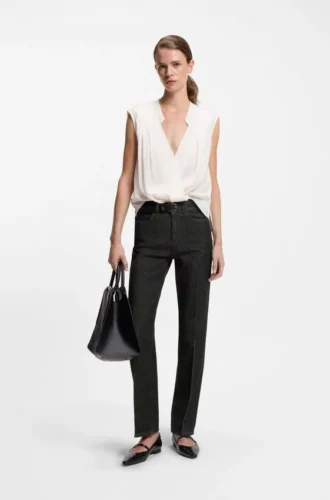 Schwarze Slim-Fit-Jeans aus Stretch-Denim mit Marmorstruktur